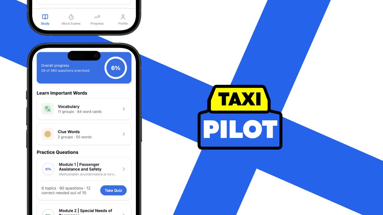 Taxipilot licensing education platform interface designed by Tingeworks